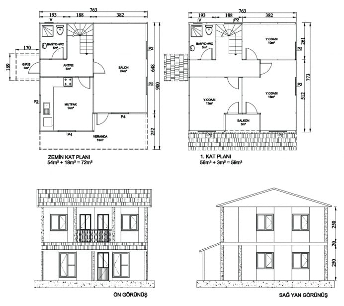 131-m2-ciftkatli-prefabrik-ev-planı