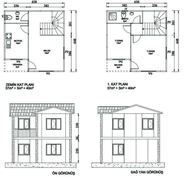 80m2 Dubleks Prefabrik Ev Planı
