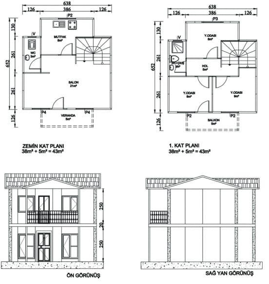 86m2 Dubleks Prefabrik Ev Planı