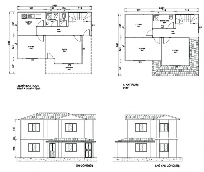 Çetinkaya Server 142m2 Dubleks Prefabrik Ev Planı