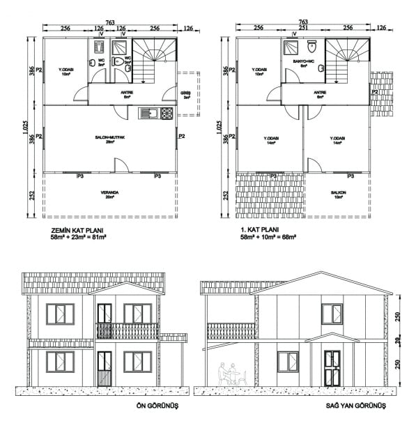 Çetinkaya Server 149m2 Dubleks Prefabrik Ev Planı
