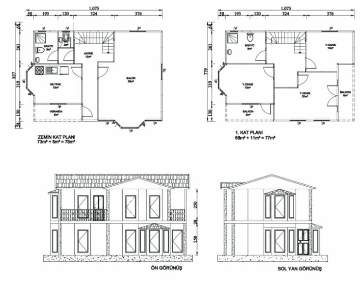 Çetinkaya Server 155m2 Dubleks Prefabrik Ev Planı