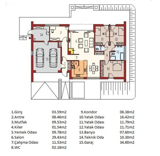 Çetinkaya Server 177m2 Çelik Ev Planı