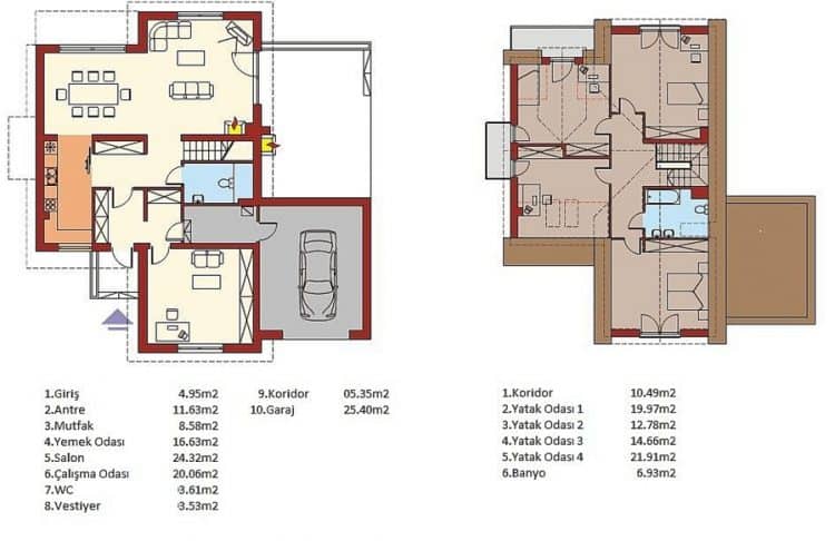 Çetinkaya Server 210.80m2 Çelik Ev Planı